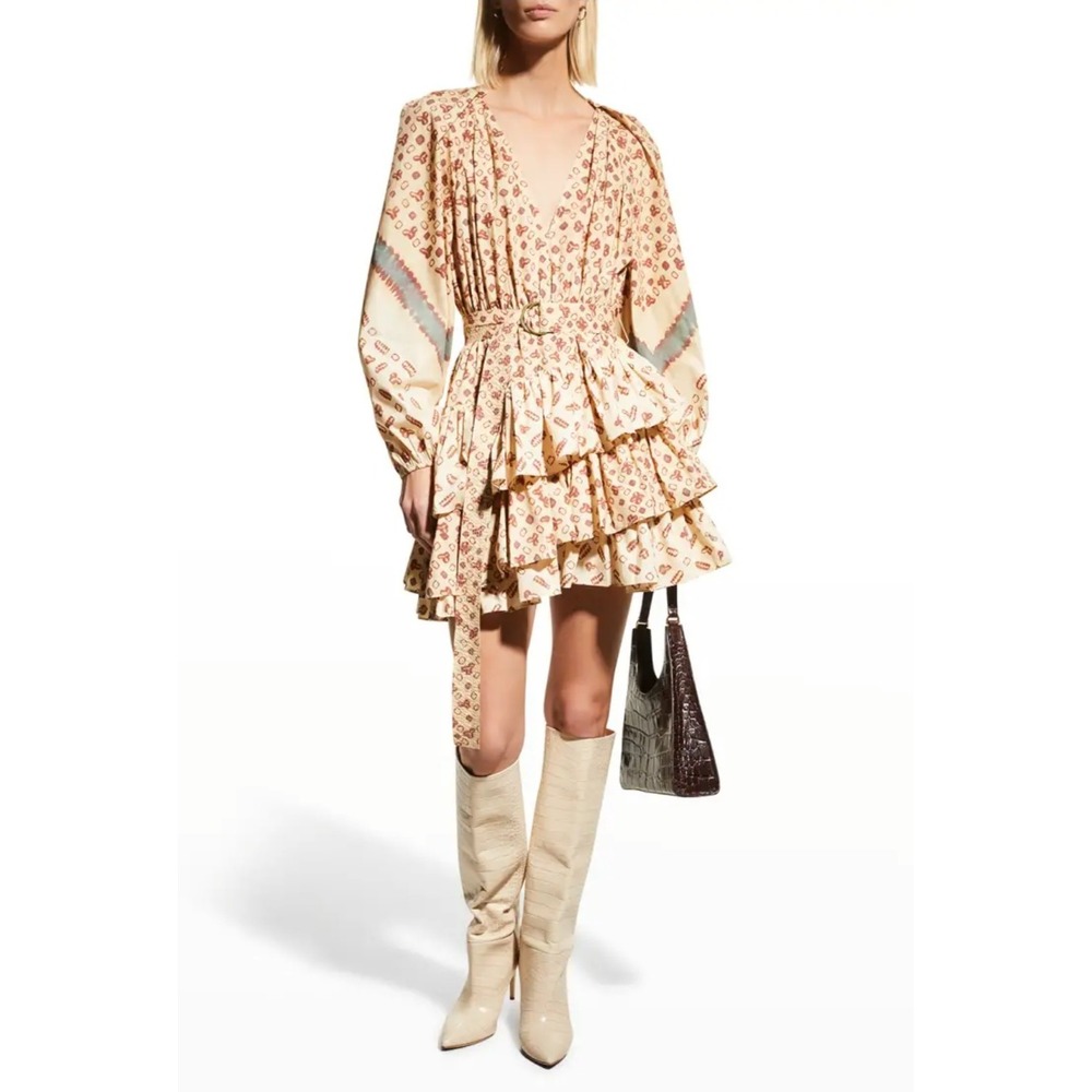 ULLA‎ JOHNSON Miranda Mini Belted Tiered Dress Sz US 4